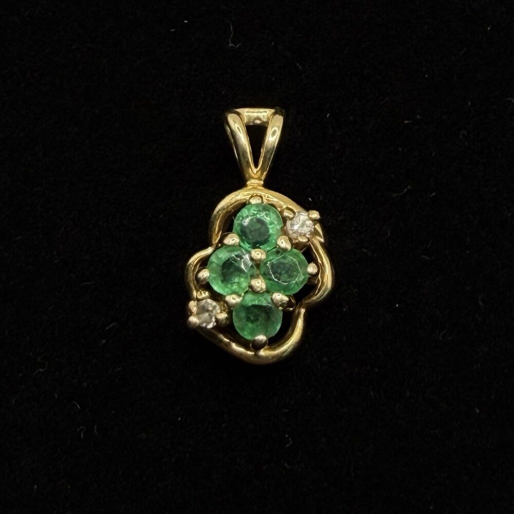 10K Yellow Gold Natural Emerald & Diamond Cluster Pendant .33 CTW Organic Design
